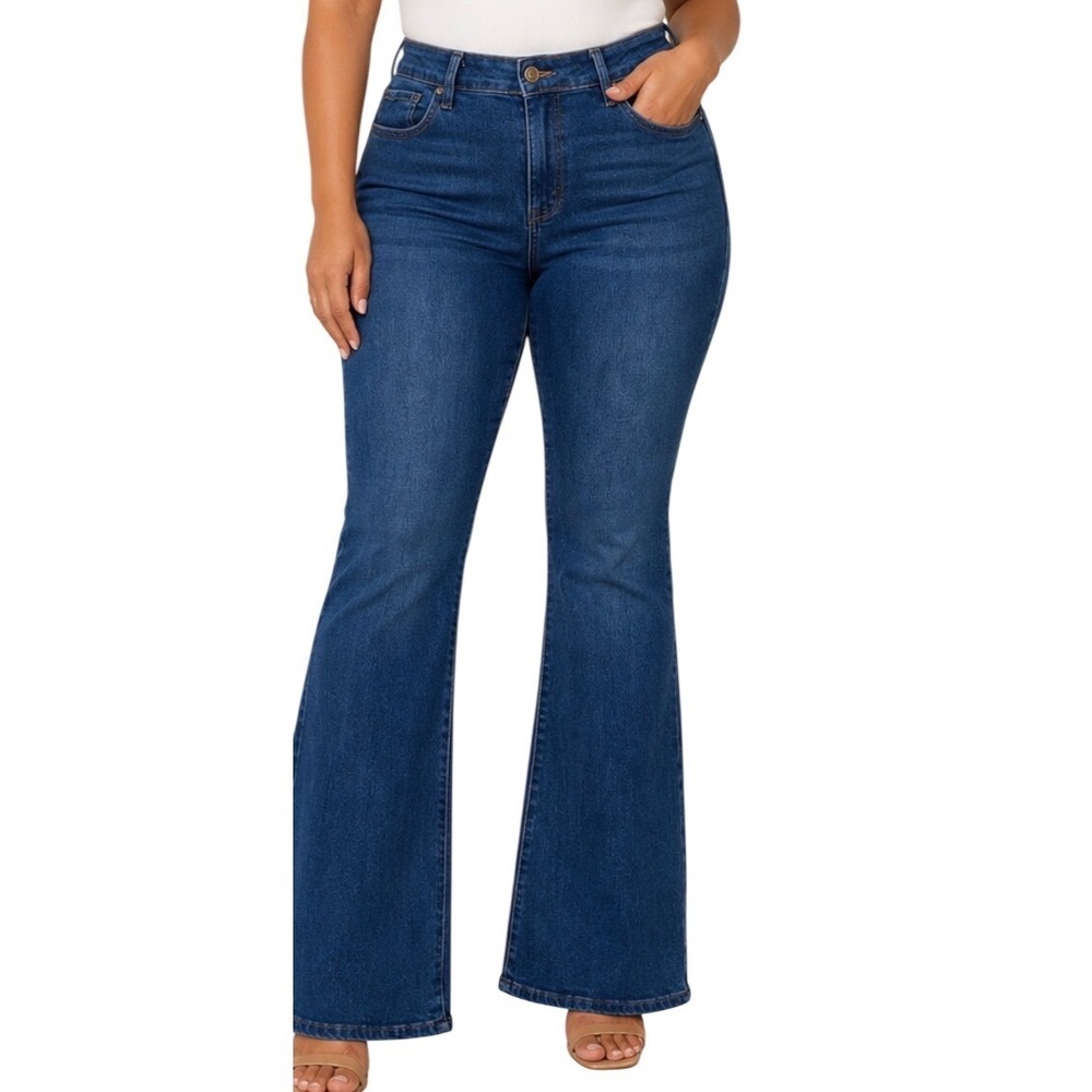 Rise Supply Co Women Dark Wash Flare Jeans 11 High Rise Stretch Denim RSDM15